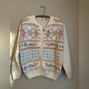Cricket Lane Floral Cardigan Granny Cottage Core Size Large 3d Sweater Vintage